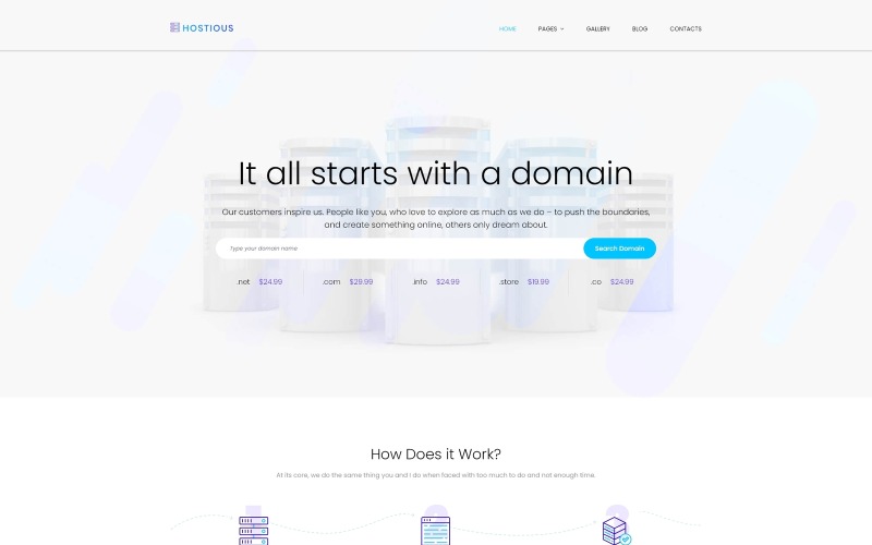 Hostious - Хостинг багатосторінкового сучасного шаблону Joomla