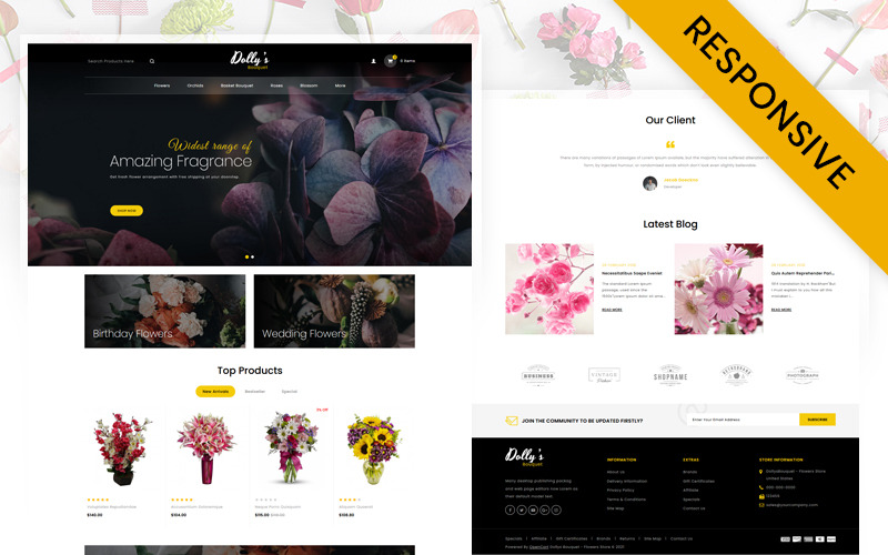 Modello reattivo OpenCart del negozio di bouquet di fiori