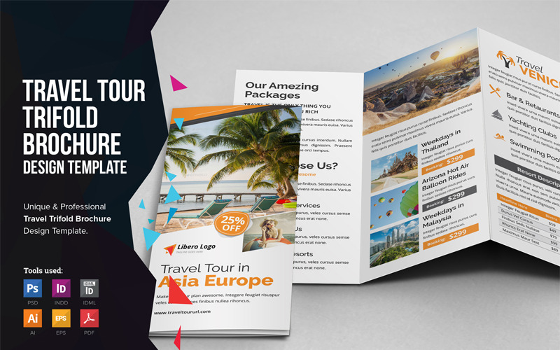 Download Фирменный стиль "Peso - Travel Trifold Brochure - Corporate Identity Template" / Peso - Travel Trifold Brochure - Corporate Identity Template - Фирменный стиль на тему графика travel resort brochure flyer leaflet trifold holiday tour agency vacation trip tourism a4 mockup package lounge villa spa massage hotel
