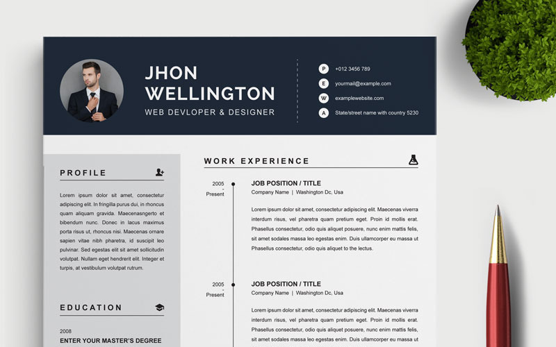 Download Резюме "Wellington Resume Template" / Wellington Resume Template - Резюме на тему графика 2 page a4 clean cv design elegant resume female feminine infographic letter minimalist modern portfolio professional indesign minimal pages