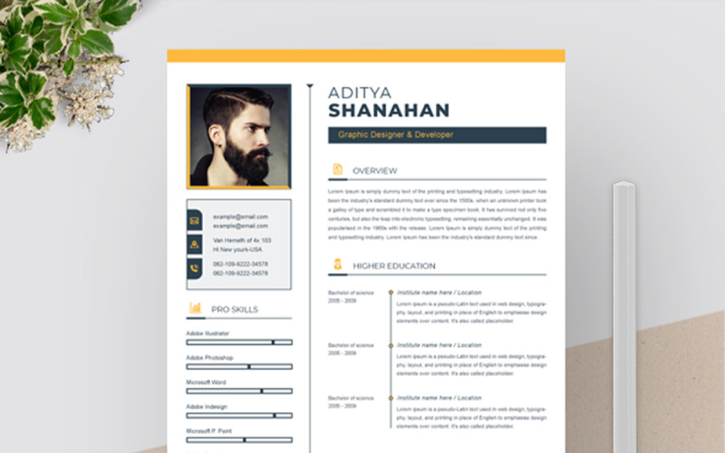 Download Резюме "Aditya Resume Template" / Aditya Resume Template - Адаптивный Резюме на тему графика resume template cv clean modern a4 doc elegant indesign infographic professional creative design minimal pages portfolio word us