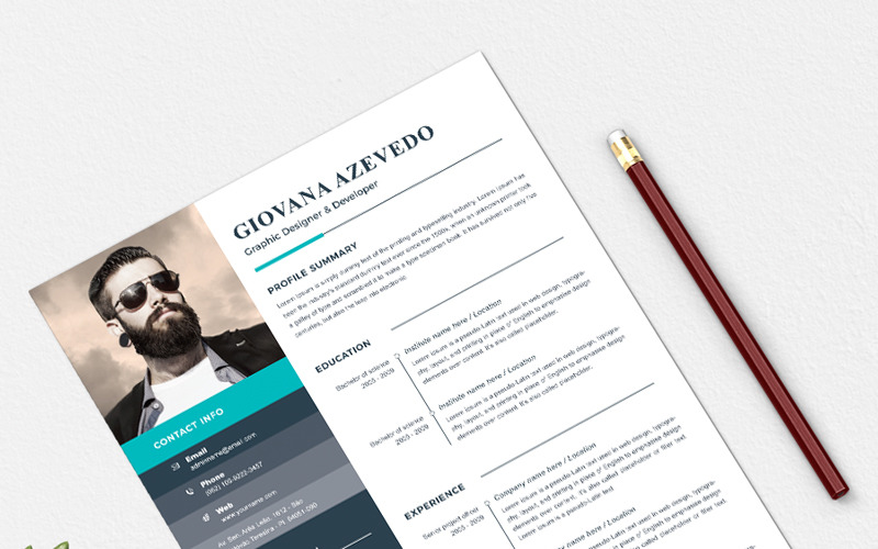 Download Резюме "Giovana Resume Template" / Giovana Resume Template - Адаптивный Резюме на тему графика resume template cv clean modern a4 doc elegant indesign infographic professional creative design minimal pages portfolio word us letter