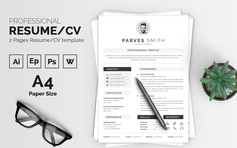 Download Резюме "Parves Smith Word Resume Template" / Parves Smith Word Resume Template - Резюме на тему графика resume cv clean creative word infographic modern professional student mac pages manager template bankers doctors job seekers