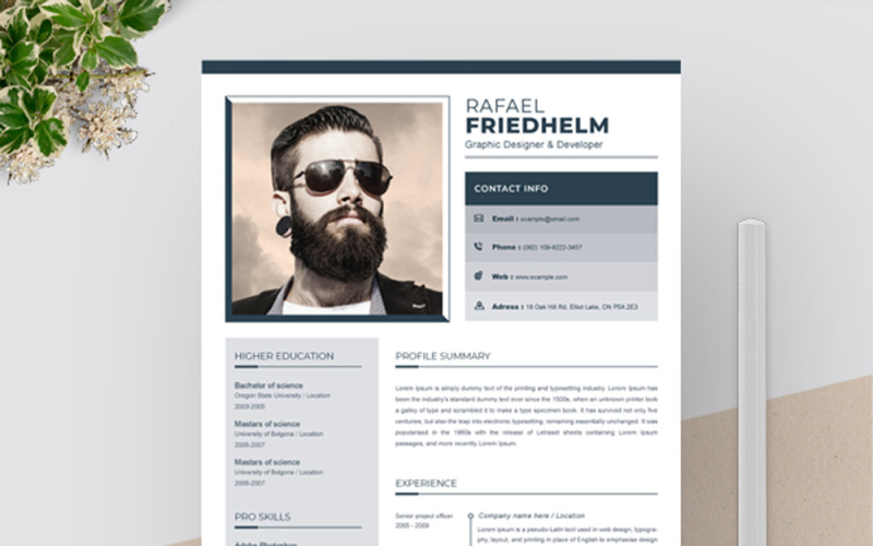 Download Резюме "Rafael Resume Template" / Rafael Resume Template - Адаптивный Резюме на тему графика resume template cv clean modern a4 doc elegant indesign infographic professional creative design minimal pages portfolio word us