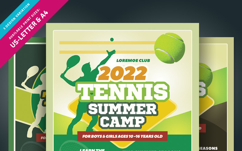 Download Фирменный стиль "Tennis Camp Flyer - Corporate Identity Template" / Tennis Camp Flyer - Corporate Identity Template - Фирменный стиль на тему графика tennis ball camp training class tournament games championship grand slam court clay academy club kids youth flyer sport ad ads