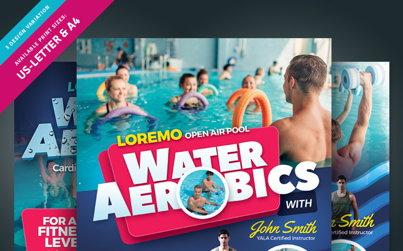 Download Фирменный стиль "Water Aerobics Flyer - Corporate Identity Template" / Water Aerobics Flyer - Corporate Identity Template - Фирменный стиль на тему графика water aqua aerobics clinic session training fitness aquatic aquafitness aquafit exercises pool workout swimming lesson flyer pamphlet leaflet ad ads