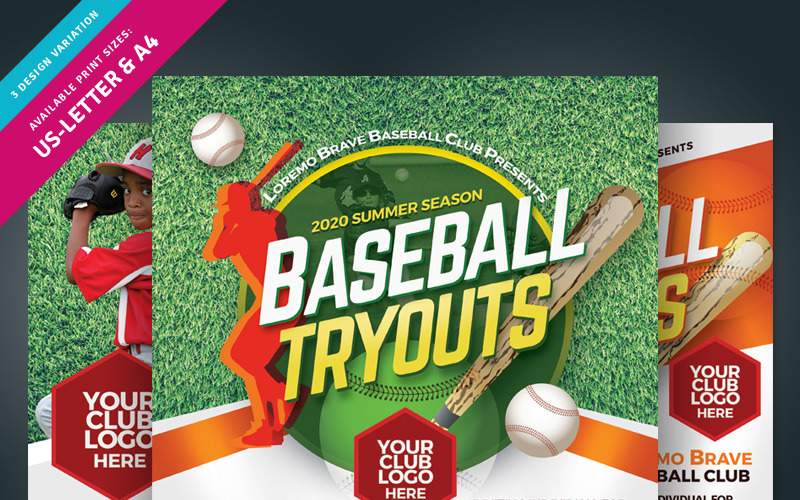 Download Фирменный стиль "Baseball Tryouts Flyer - Corporate Identity Template" / Baseball Tryouts Flyer - Corporate Identity Template - Фирменный стиль на тему графика ad baseball camp championship clinic final flyer game kids leaflet league magazine mlb player poster softball sport team tournament tryout