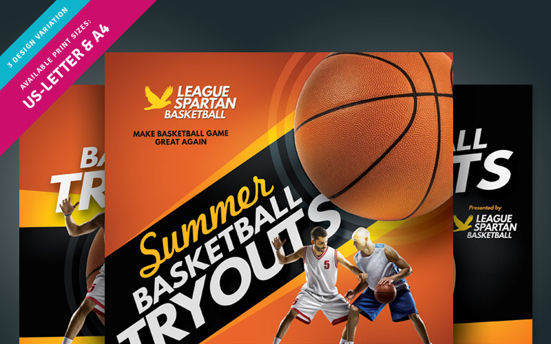 Download Фирменный стиль "Basketball Tryouts Flyer - Corporate Identity Template" / Basketball Tryouts Flyer - Corporate Identity Template - Фирменный стиль на тему графика ad ball basket basketball camp coach college flyer game school kids league magazine match summer team try-outs tryout tryouts youth