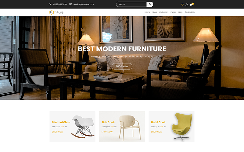 Download PSD шаблон "Furniture - Creative Multi-Purpose PSD Template" / Furniture - Creative Multi-Purpose PSD Template - Адаптивный PSD шаблон на тему мебель clean ecommerce megastore modern online-shop shopify-psd retail store chair creative e-commerce elegant furniture fashion shoe interior minimal multipurpose professional psd