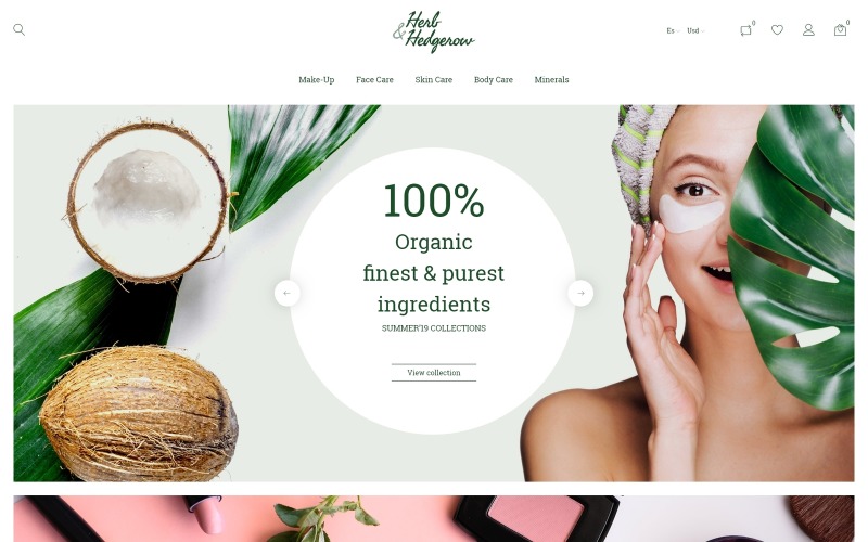 Herb and Hedgerow - Organic Cosmetics Store Bootstrap Clean Ecommerce PrestaShop Theme