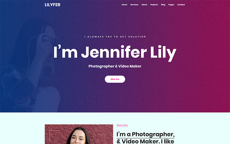 Download PSD шаблон "Lilyfer | Personal Portfolio PSD Template" / Lilyfer | Personal Portfolio PSD Template - PSD шаблон на тему аутсорсинговая компания business clean creative cv minimal modern one page personal portfolio responsive resume vcard
