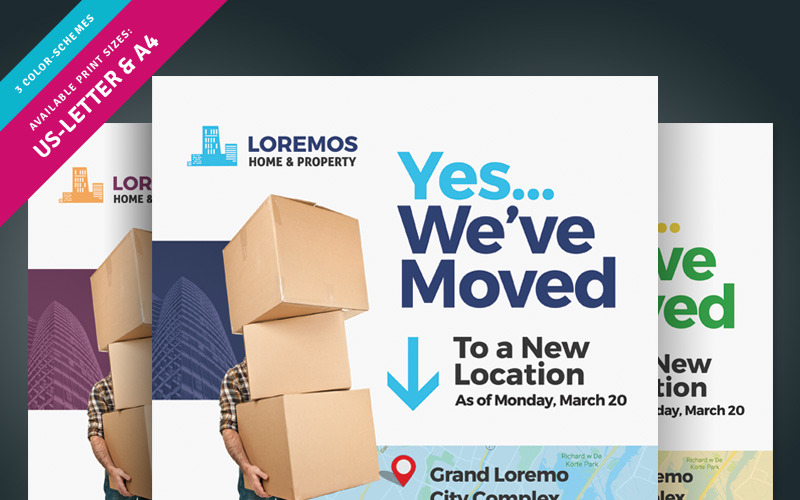 Download Фирменный стиль "Moving Announcement Flyer - Corporate Identity Template" / Moving Announcement Flyer - Corporate Identity Template - Фирменный стиль на тему графика moving announcement card office we are building change address location business corporate flyer leaflet pamphlet ad ads home move house