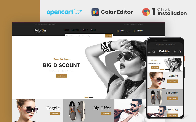 OpenCart шаблон магазина модной одежды Fabion