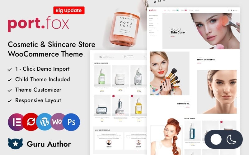 Portfox – магазин косметики та догляду за шкірою. Адаптивна тема Elementor WooCommerce
