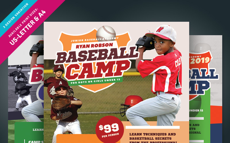 Download Фирменный стиль "Baseball Camp Flyer - Corporate Identity Template" / Baseball Camp Flyer - Corporate Identity Template - Фирменный стиль на тему графика ad ball baseball bat camp championship clinic club coach coaching event flyer games junior poster softball sport summer winter youth