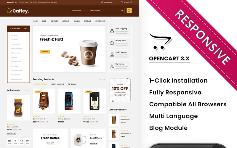 Caffey-大型咖啡店OpenCart模板