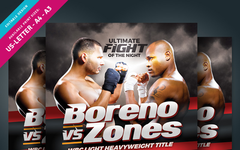 Folheto e pôster da noite de boxe - modelo de identidade corporativa