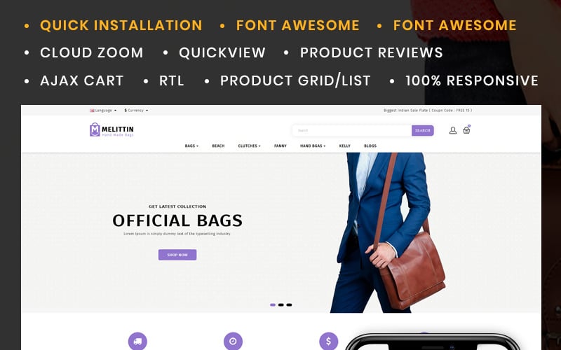 Melittin - OpenCart шаблон магазина сумок