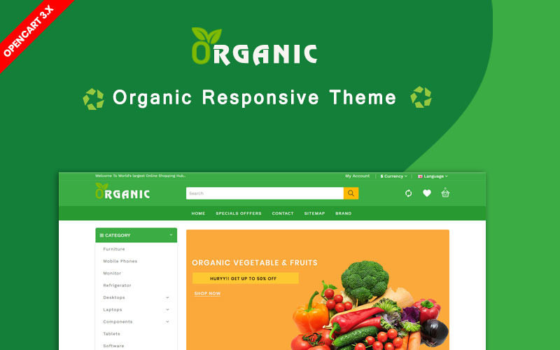 OpenCart шаблон темы Organic Fruit & Farm Natural