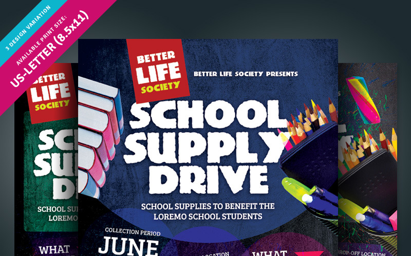 Download Фирменный стиль "School Supply Drive Flyer - Corporate Identity Template" / School Supply Drive Flyer - Corporate Identity Template - Фирменный стиль на тему графика ad back school back-to-school books campaign children college design donate donation drive event flyer fundraising help kids magazine supplies supply