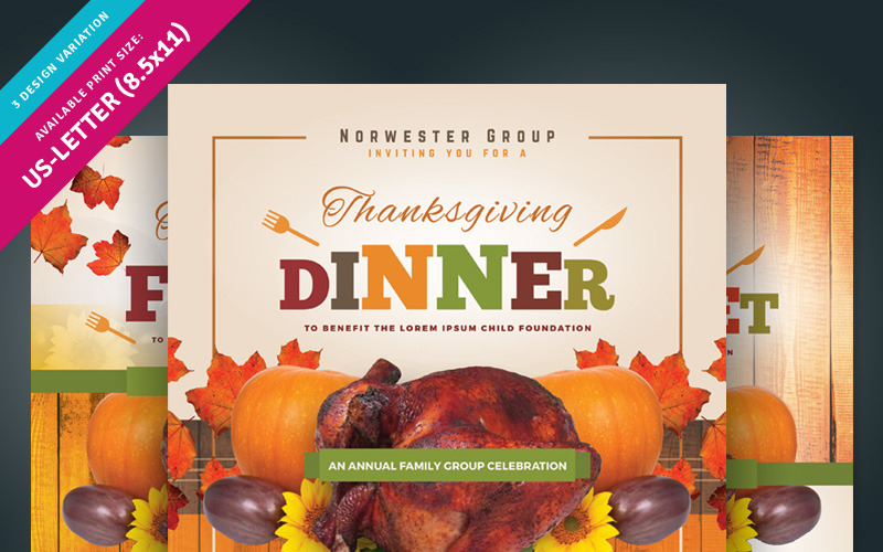Download Фирменный стиль "Thanksgiving Dinner Flyer - Corporate Identity Template" / Thanksgiving Dinner Flyer - Corporate Identity Template - Фирменный стиль на тему графика dinner feast banquet thanksgiving party day turkey family potluck leaflet pamphlet flyer poster food drive ad pumpkin fall festival maple