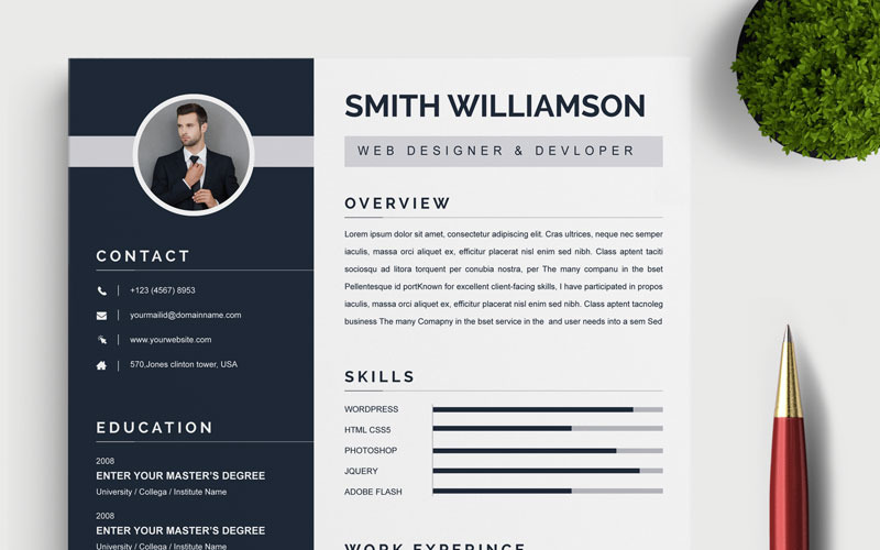 Download Резюме "Williamson Resume Template" / Williamson Resume Template - Резюме на тему графика 2 page a4 clean cv design elegant resume female feminine infographic letter minimalist modern portfolio professional indesign minimal pages