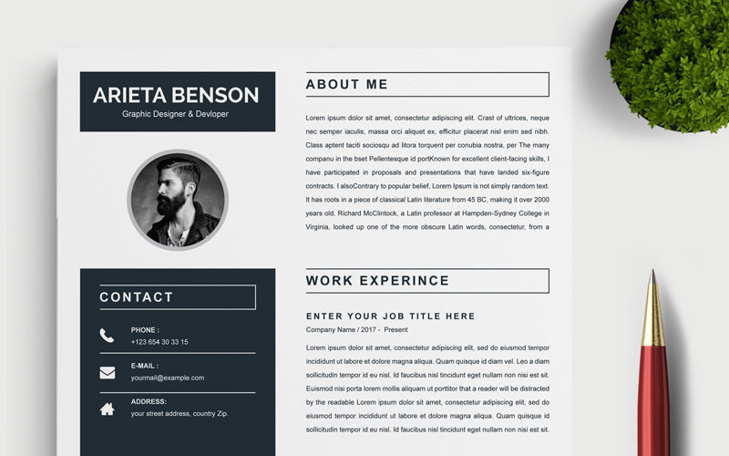 Download Резюме "Benson Resume Template" / Benson Resume Template - Резюме на тему графика 2 page a4 clean cv design elegant resume female feminine infographic letter minimalist modern portfolio professional indesign minimal pages