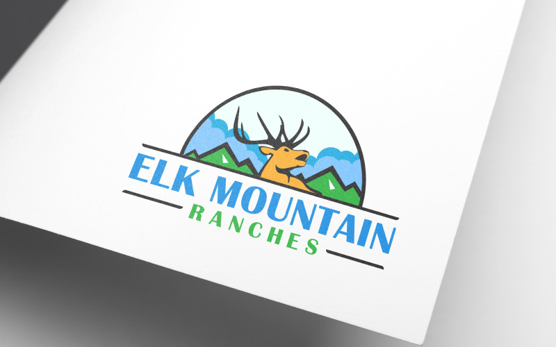 Download Шаблон логотипа "Elk Mountain Ranches Agro Design Logo Template" / Elk Mountain Ranches Agro Design Logo Template - Шаблон логотипа на тему графика deer,elk,reindeer,roe,wild,travel,agriculture,farmer,harvest,leaf,natural,organic,plant,ranches,catle,cow,nature,mountain,hill,sky