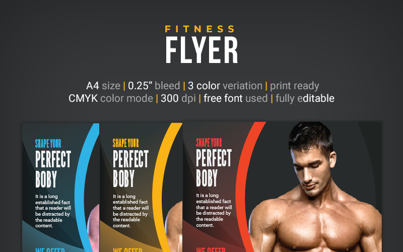 Download Фирменный стиль "Fitness Flyer Design - Corporate Identity Template" / Fitness Flyer Design - Corporate Identity Template - Фирменный стиль на тему графика fitness flyer design ad advertising body colorful energy fit fitness center fresh gym flyer gymnasium healthcare healthy leaflet magazine modern