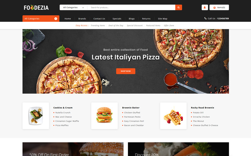 шаблон opencart ресторанного магазина