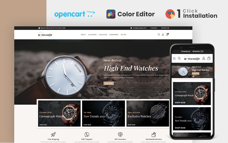 Horloge- en accessoirewinkel OpenCart-sjabloon