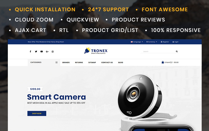 Plantilla OpenCart de Tienda de Electrónica Tronex