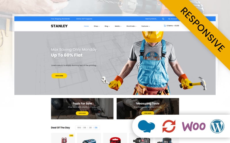 Stanley - Магазин оборудования для инструментов Адаптивная тема WooCommerce