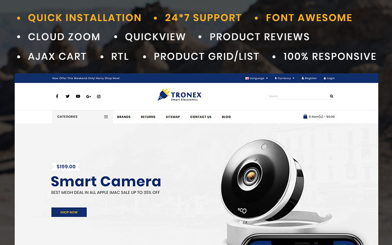 Tronex Electronics Store OpenCart-sjabloon