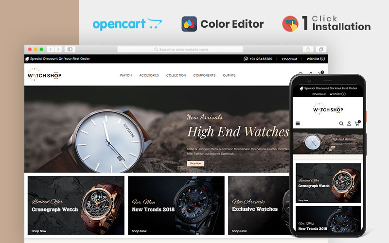 магазин часов и аксессуаров opencart шаблон