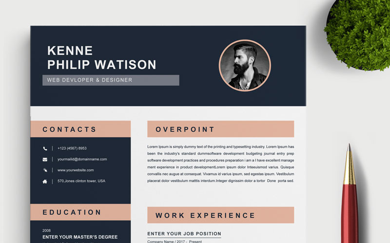 Download Резюме "Watison Resume Template" / Watison Resume Template - Резюме на тему графика 2 page a4 clean cv design elegant resume female feminine infographic letter minimalist modern portfolio professional indesign minimal pages