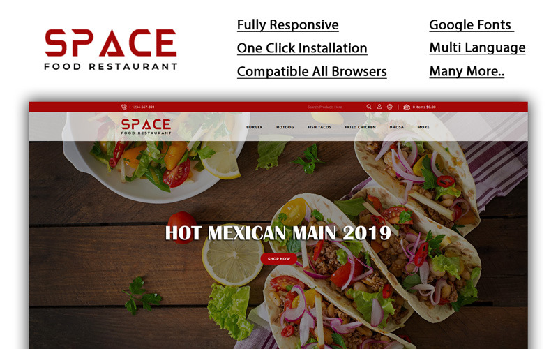 Espaço - Modelo OpenCart de restaurante de comida