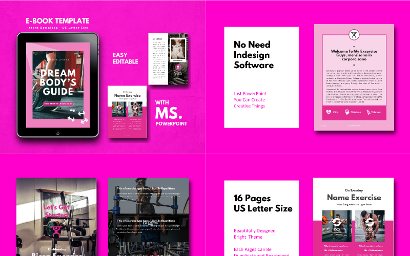 Fitness Meisje eBook Presentatie PowerPoint-sjabloon