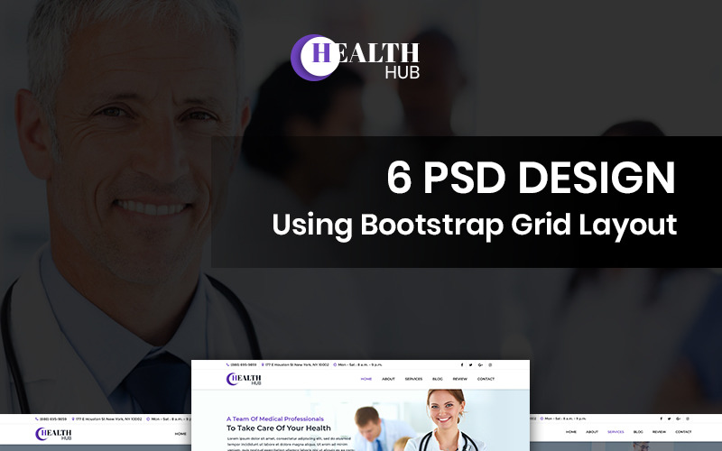 Download PSD шаблон "Health Hub - Healthcare PSD Template" / Health Hub - Healthcare PSD Template - PSD шаблон на тему медицина health medical doctor theme template psd photoshop
