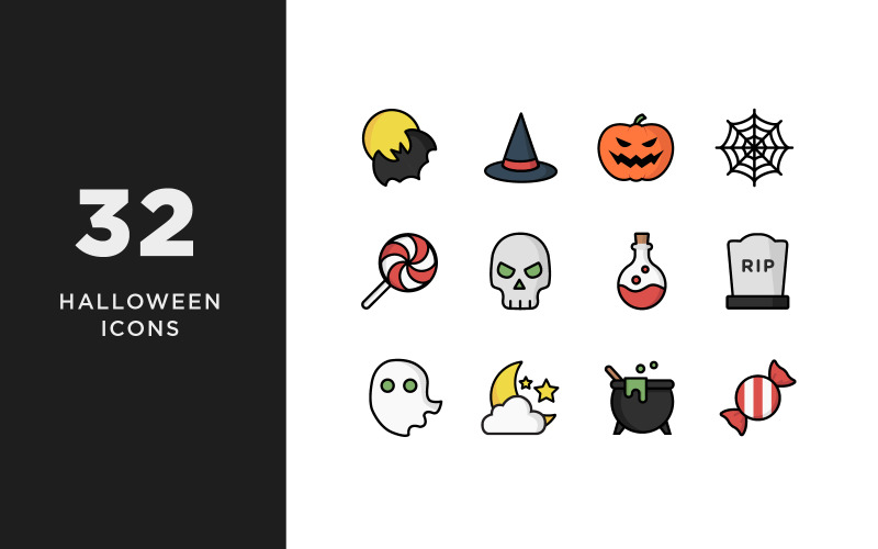 Download Набор иконок "Illustrative Halloween Icon Set" / Illustrative Halloween Icon Set - Набор иконок на тему графика icon icons set halloween holiday pumpkin spider web bat witch cauldron autumn vector illustrations skull frankenstein candy