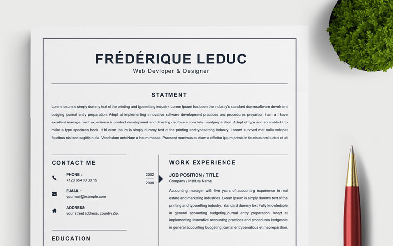 Download Резюме "Leduc Resume Template" / Leduc Resume Template - Резюме на тему графика 2 page a4 clean cv design elegant resume female feminine infographic letter minimalist modern portfolio professional indesign minimal pages