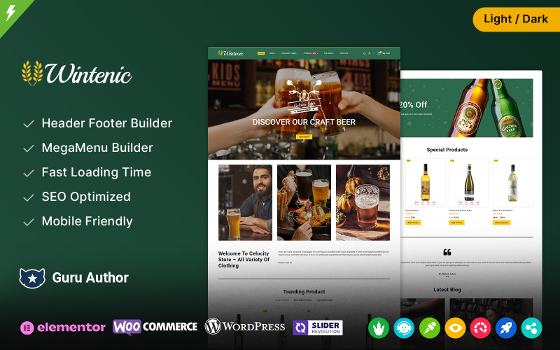 Wintenic - 饮料和葡萄酒商店 Elementor WooCommerce 主题