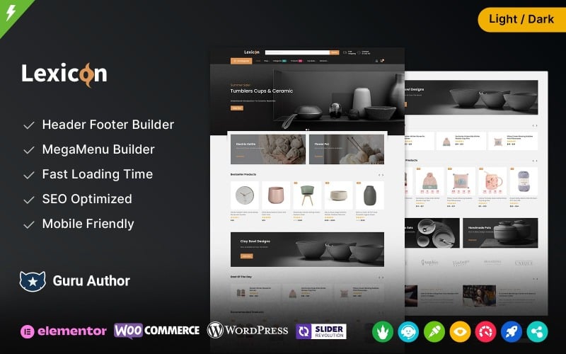 Lexicon — тема Elementor WooCommerce для магазина искусства и галерей