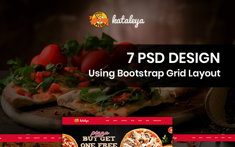 Download PSD шаблон "Hataleya - Pizza PSD Template" / Hataleya - Pizza PSD Template - PSD шаблон на тему графика pizza food restaurant vegetarian