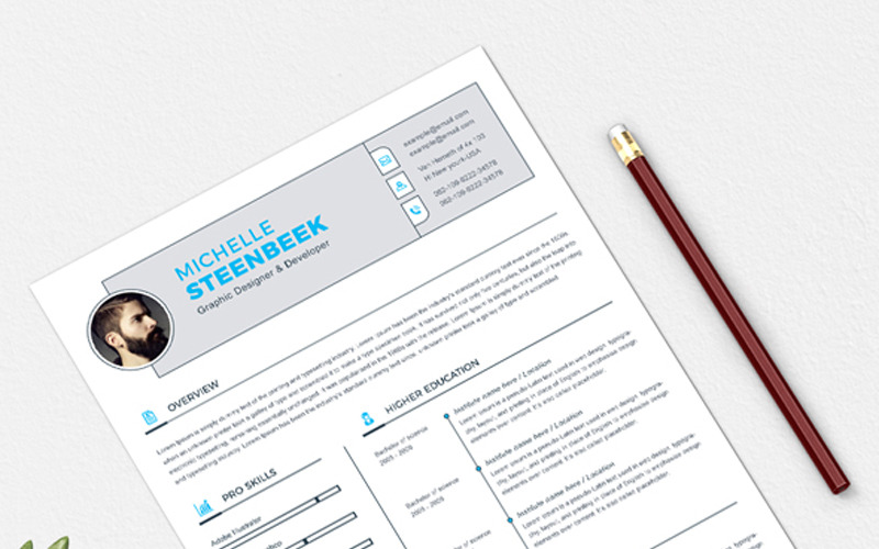 Download Резюме "Michelle Resume Template" / Michelle Resume Template - Адаптивный Резюме на тему графика a4 clean resume cv doc elegant modern professional creative minimal portfolio word medical template