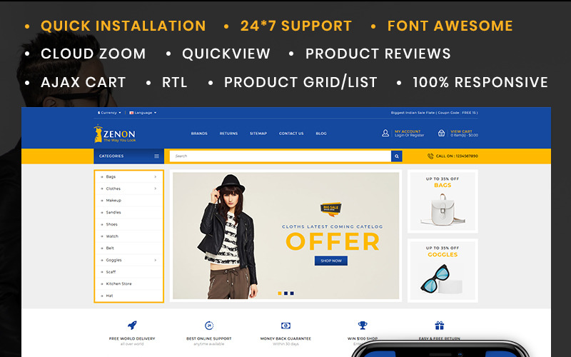 Modèle OpenCart de Zenon Fashion Store