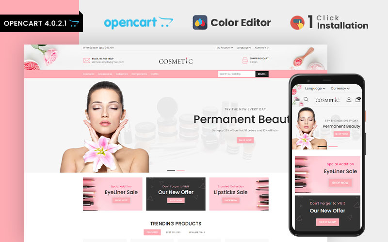 Cosmetics Beauty Store Адаптивный OpenCart шаблон