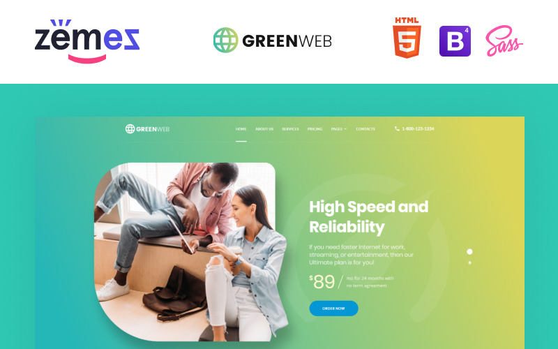 Green Web - Modello di sito Web HTML creativo multipagina di provider di Internet