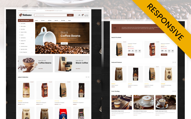 Hotbeans - Kahve Mağazası OpenCart Duyarlı Şablon