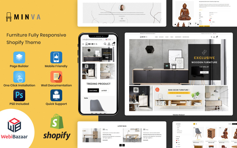 Minva - Multifunctioneel meubelwinkel Shopify-thema